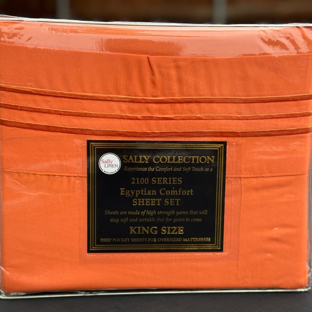 Brand new king size bed sheet set,4PCS, deep pocket,orange color